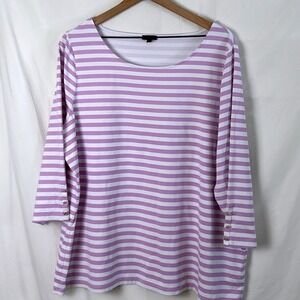 Talbots Womens Boat Neck 3/4 Sleeve Tunic Top Size 2X Lavender Striped Casual